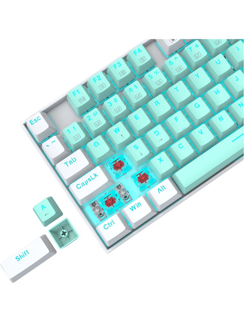E-YOOSO - 89 Keys Gaming Keyboard, Wired Compact Red Switch Mechanical Keyboard, with Ice Blue Backlit, Number Pad for Windows/Mac/Laptop/PC , Blue/White - Image 1