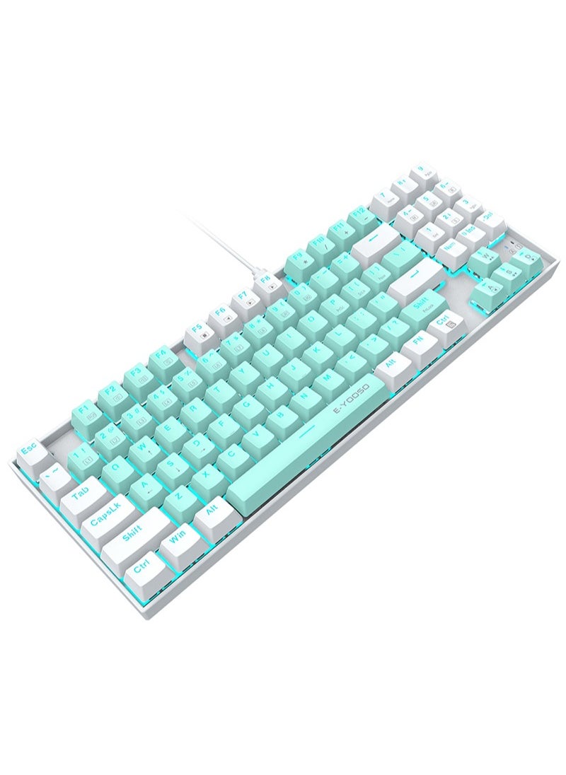 E-YOOSO - 89 Keys Gaming Keyboard, Wired Compact Red Switch Mechanical Keyboard, with Ice Blue Backlit, Number Pad for Windows/Mac/Laptop/PC , Blue/White - Image 1