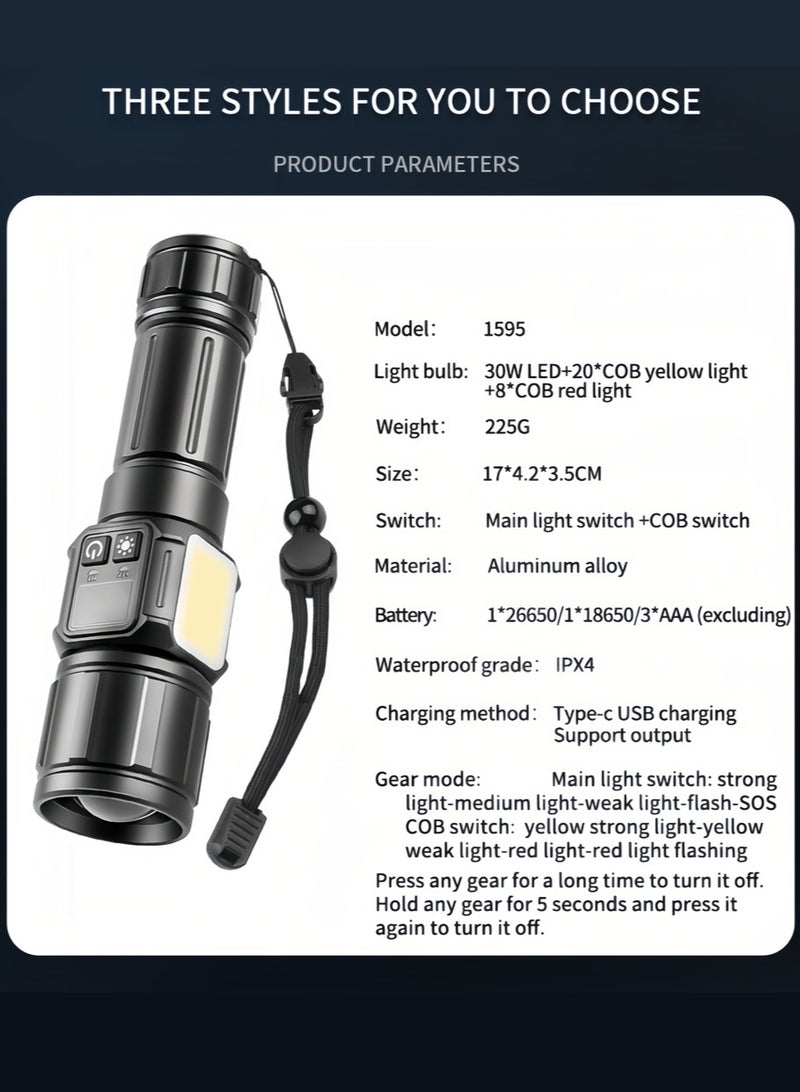 Leon Home Camping Flashlight | 9 Modes 1000~2000 Lumens High Brightness |  30W LED | COB Side Light Magnetic Base | Portable Outdoor Accessories for Hiking/Camping - Image 3