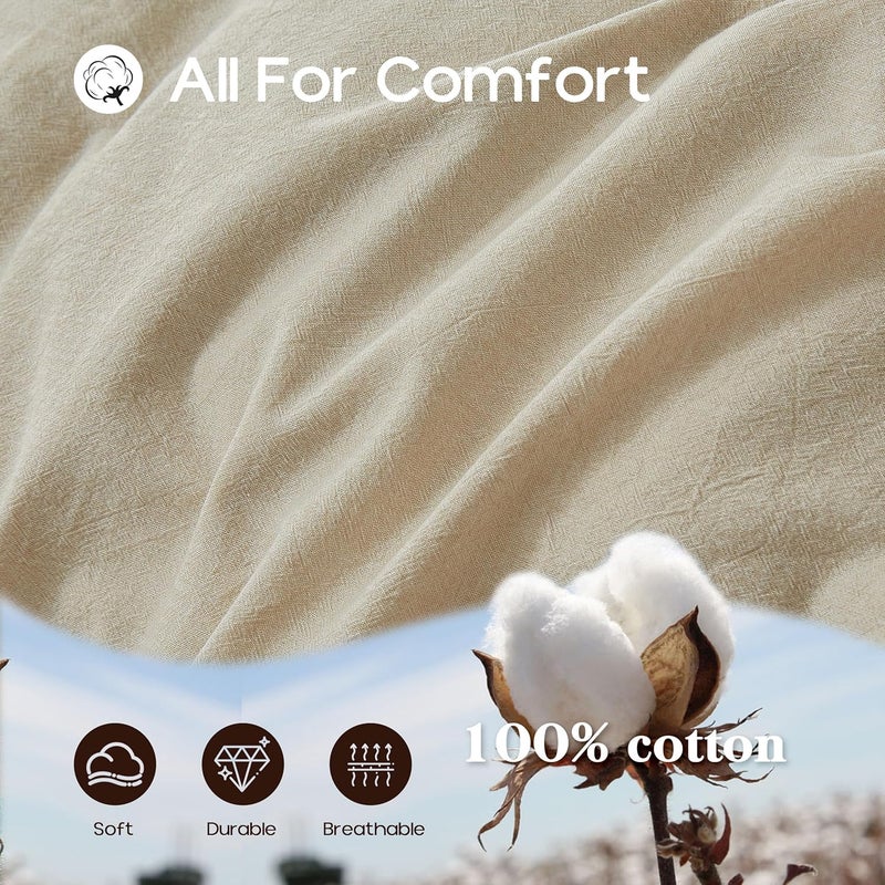 Simple&Opulence Duvet Cover Set 100% Washed Cotton Comfy Soft Breathable Cozy Textured Solid Color Comforter Cover for All Seasons Bedding Sets, Khaki Double 200x200cm - Image 5