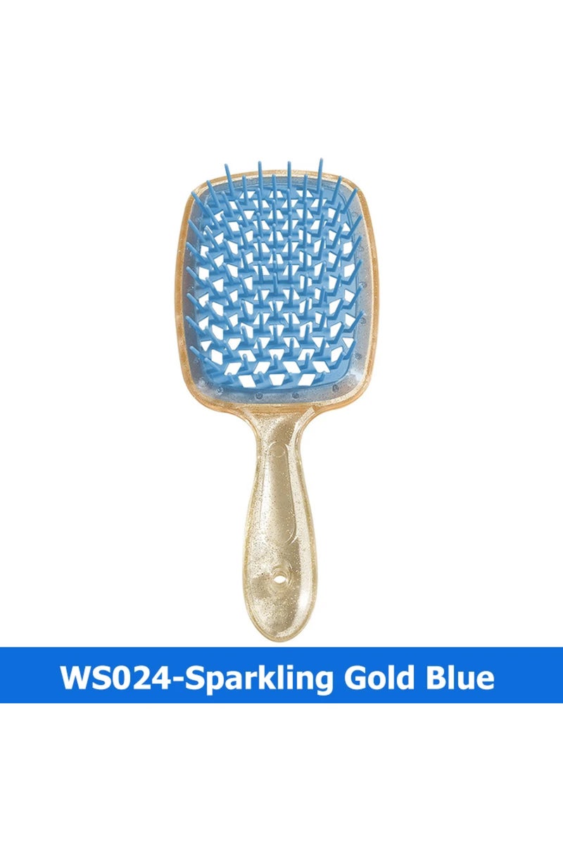 erorex Shiny Gold Blue 1 PCS Fluffy Air Cushion Scalp Massage Hair Brush Wide Teeth Hollow Combs Salon Wome