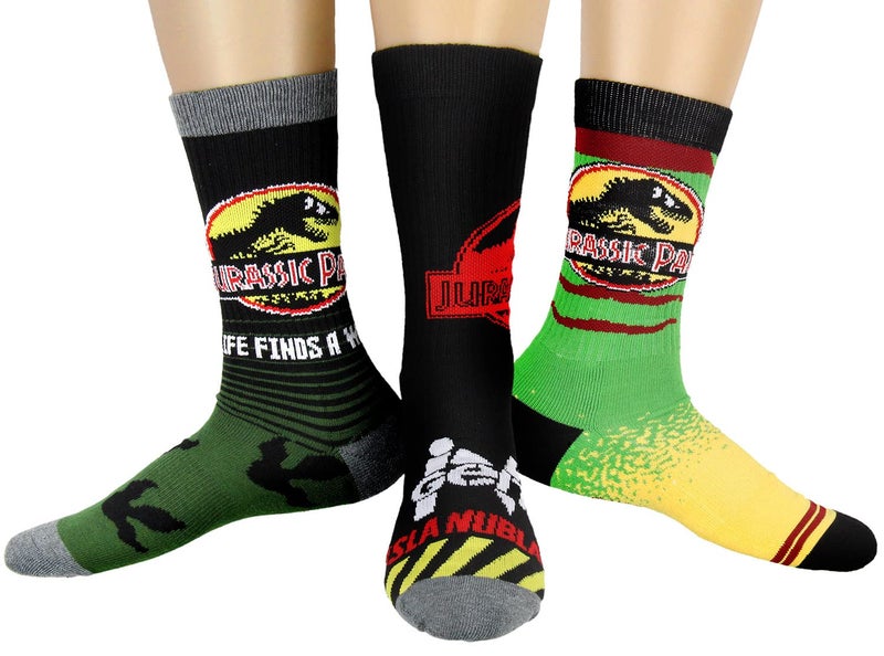 Bioworld Jurassic Park Mens' Dinosaur Amusement Island-Inspired Adult Crew Socks 3 Pair - Image 1
