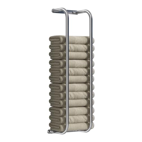 Danpoo Towel Racks for Bathroom Wall Mounted Towel Storage Organizer Stainless Steel Bath Towels Holder for Rolled Towels with 2 Hooks Brushed Silver - Image 1