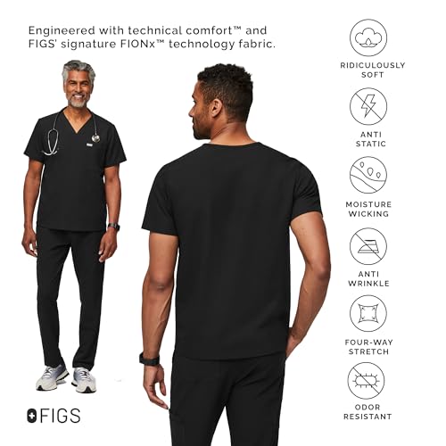 FIGS Chisec Three-Pocket Scrub Top for Men – Black, M - Image 3