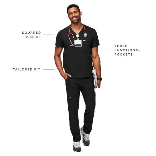 FIGS Chisec Three-Pocket Scrub Top for Men – Black, M - Image 2