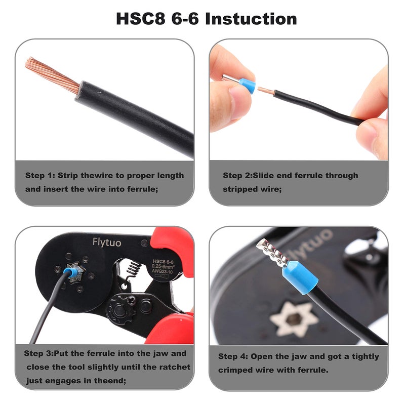 Flytuo Hexagonal Crimping Tool, Awg23-10 Hsc8 6-6 Self-Adjusting Ratchet Wire Ferrule Crimper Plier For Wire Terminals Cables End-Sleeves - Image 4
