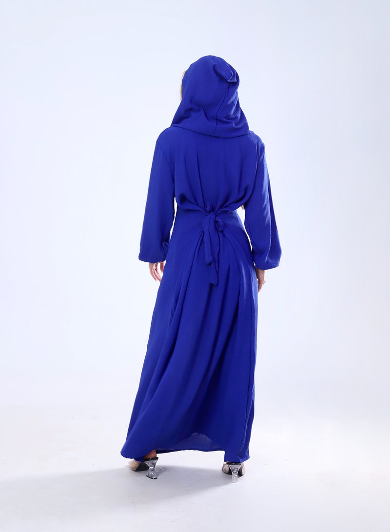 BEBO Plain long dress with hood and belt, free size, fits from 60 to 85 kg approximately_Blue  - Image 2