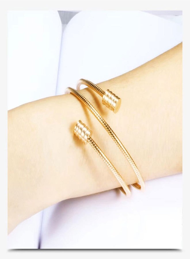 KunBead Gold Stainless Steel Twisted Double Cable Birthday Bracelet Love Bangle Cuff Adjustable Bracelets Jewelry for Women - Image 3
