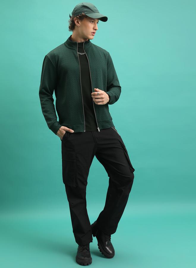 HIGHLANDER Geometric Print High Neck Full Zip Sweatshirt by Styli  - Image 4