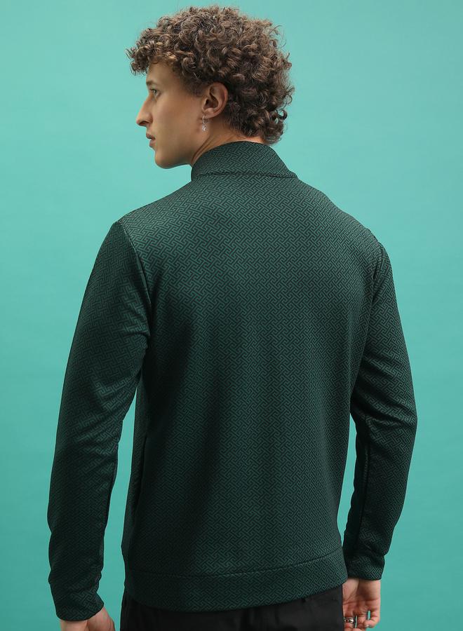 HIGHLANDER Geometric Print High Neck Full Zip Sweatshirt by Styli  - Image 3