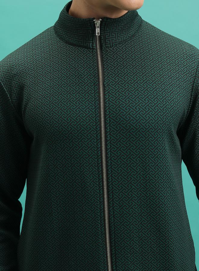 HIGHLANDER Geometric Print High Neck Full Zip Sweatshirt by Styli  - Image 2