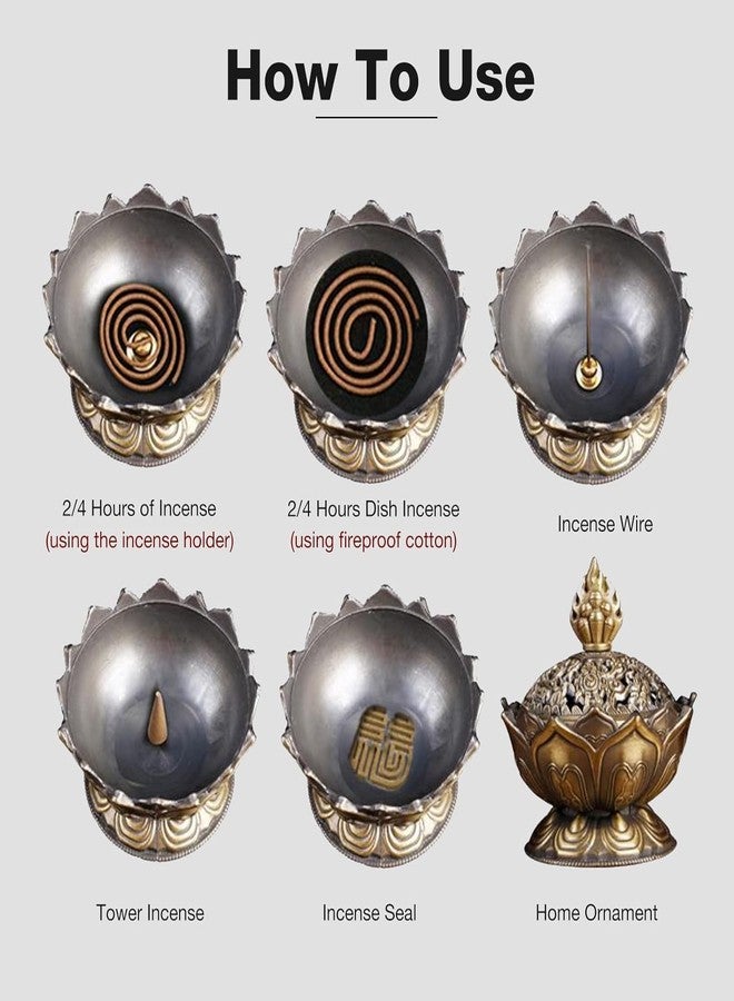 Moncer Incense Holder, Vintage Style Backflow Smoke Censer Incense Burner Stick Cone Holder for Home Decoration(Bronze) 2.95 x 2.71inch - Image 4