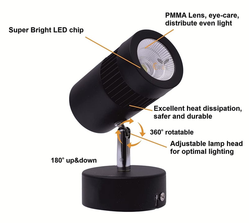 R2S2 3Watt Adjustable Surface Mounted LED Spot Wall Light Focus Light Picture Light Highlighter Natural White - Image 3