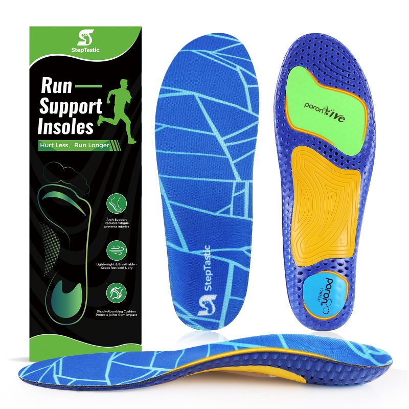 StepTastic Arch Support Running Insoles with Flexible Cushioning, Comfortable Shoe Inserts for Running Shoes, Shock Absorption, Trim-to-Fit for Men & Women (Blue,M9.5-10.5/W10.5-11.5, 1 Pair) - Image 1