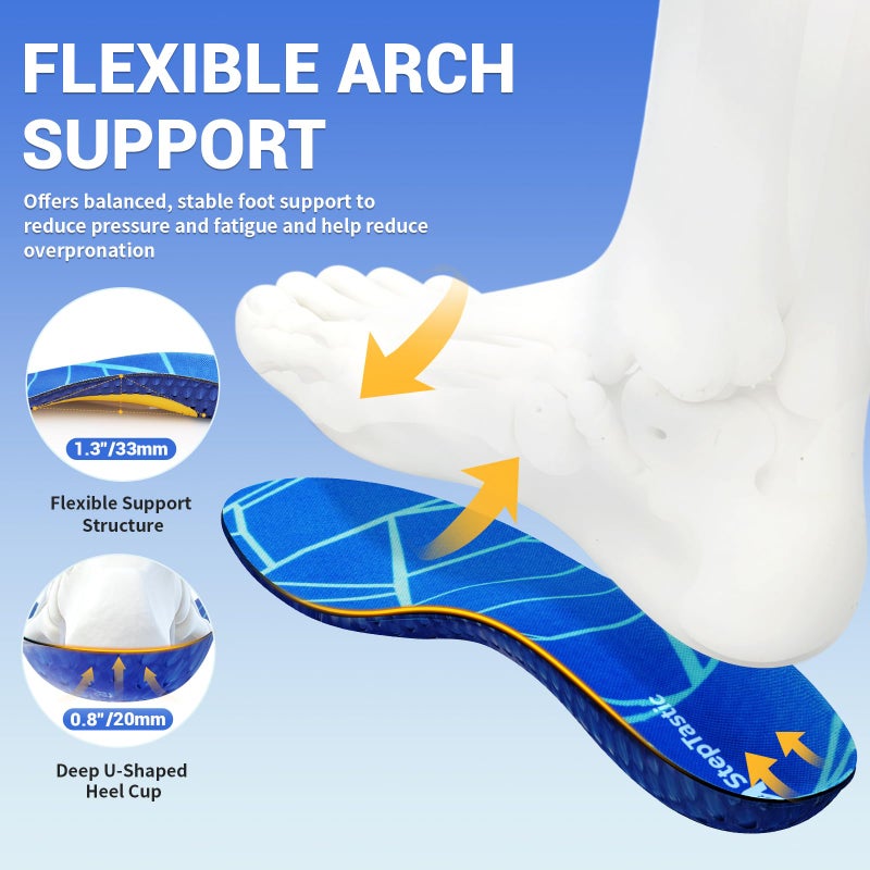 StepTastic Arch Support Running Insoles with Flexible Cushioning, Comfortable Shoe Inserts for Running Shoes, Shock Absorption, Trim-to-Fit for Men & Women (Blue,M9.5-10.5/W10.5-11.5, 1 Pair) - Image 2