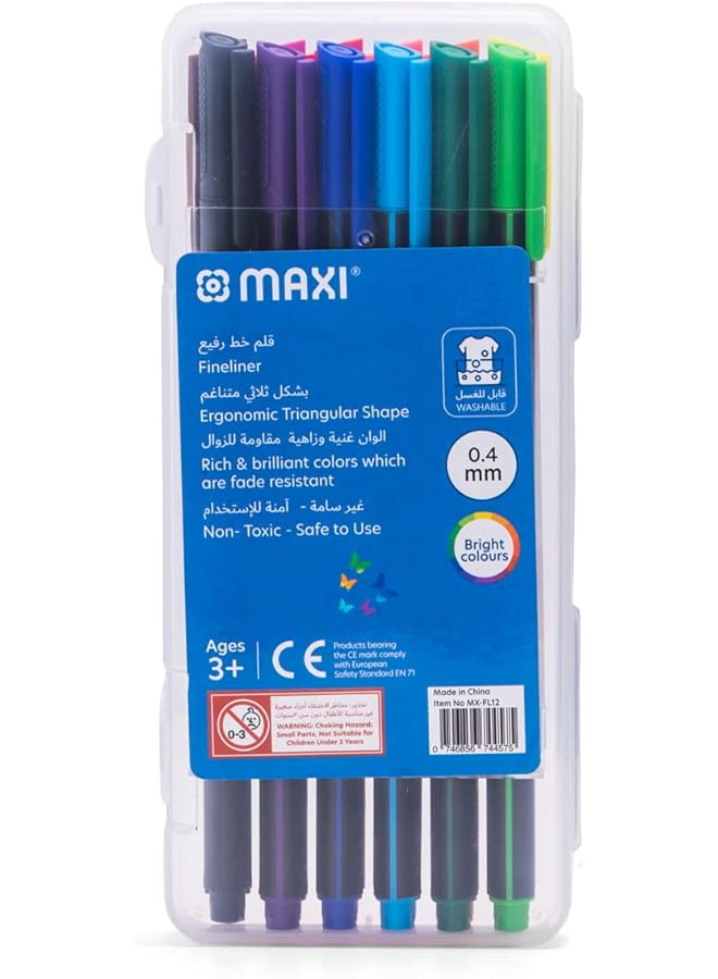 Maxi Mx Fl12 Triangular Fineliner Marker 12 Colour 0.4 Mm Size - Image 5