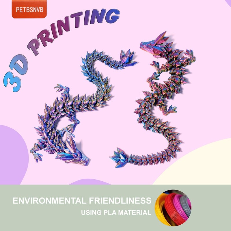 PETBSNVB Three Color 12" 3D Printed Dragon, Articulated Dragon, Crystal Dragon, Dragon Fidget Toy, Home Office Decor Executive Desk Toy (Blue Head) - Image 3