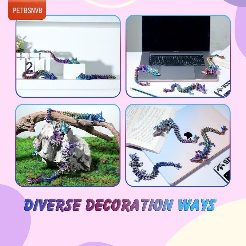 PETBSNVB Three Color 12" 3D Printed Dragon, Articulated Dragon, Crystal Dragon, Dragon Fidget Toy, Home Office Decor Executive Desk Toy (Blue Head) - Image 5