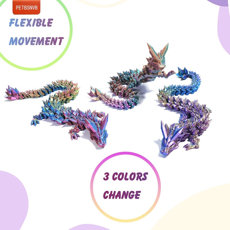 PETBSNVB Three Color 12" 3D Printed Dragon, Articulated Dragon, Crystal Dragon, Dragon Fidget Toy, Home Office Decor Executive Desk Toy (Blue Head) - Image 4