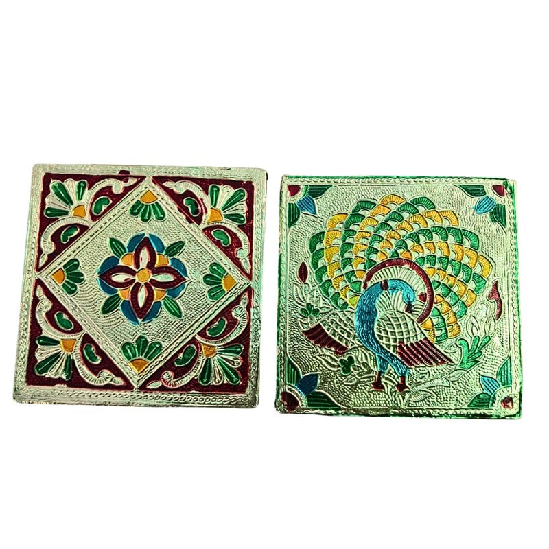 AANIJLAB Handicraft Meenakari Wooden Puja Chowki Bajot Size 5 inch for Home Office Decor Multicolour 55 inch Set 2  - Image 2