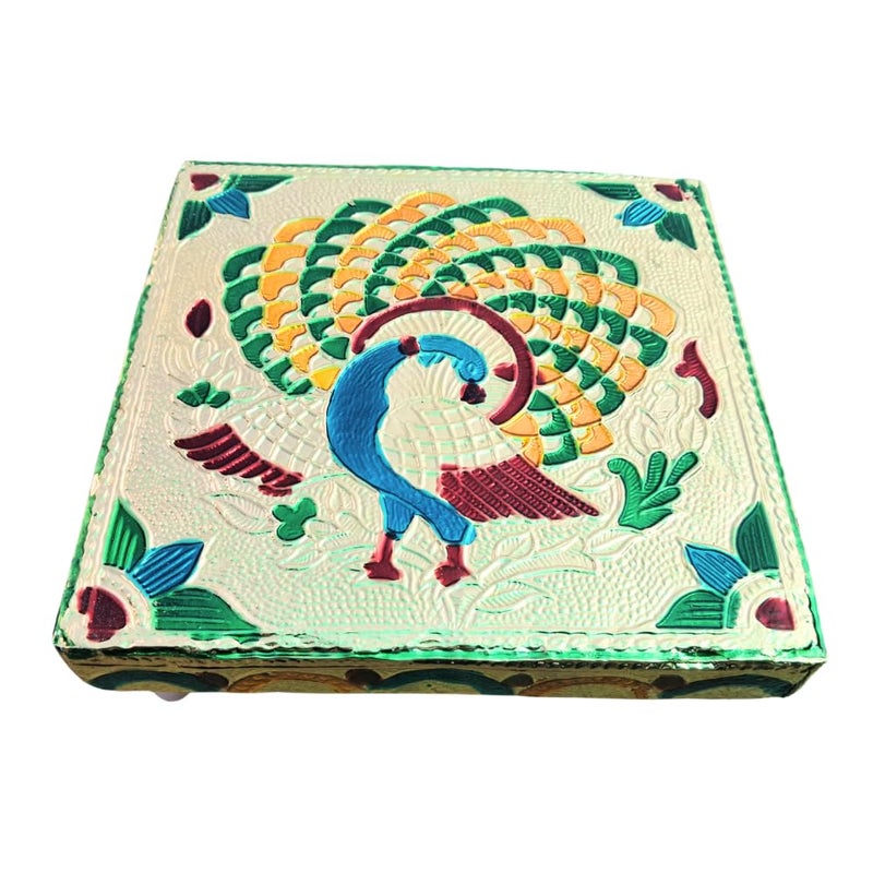 AANIJLAB Handicraft Meenakari Wooden Puja Chowki Bajot Size 5 inch for Home Office Decor Multicolour 55 inch Set 2  - Image 4