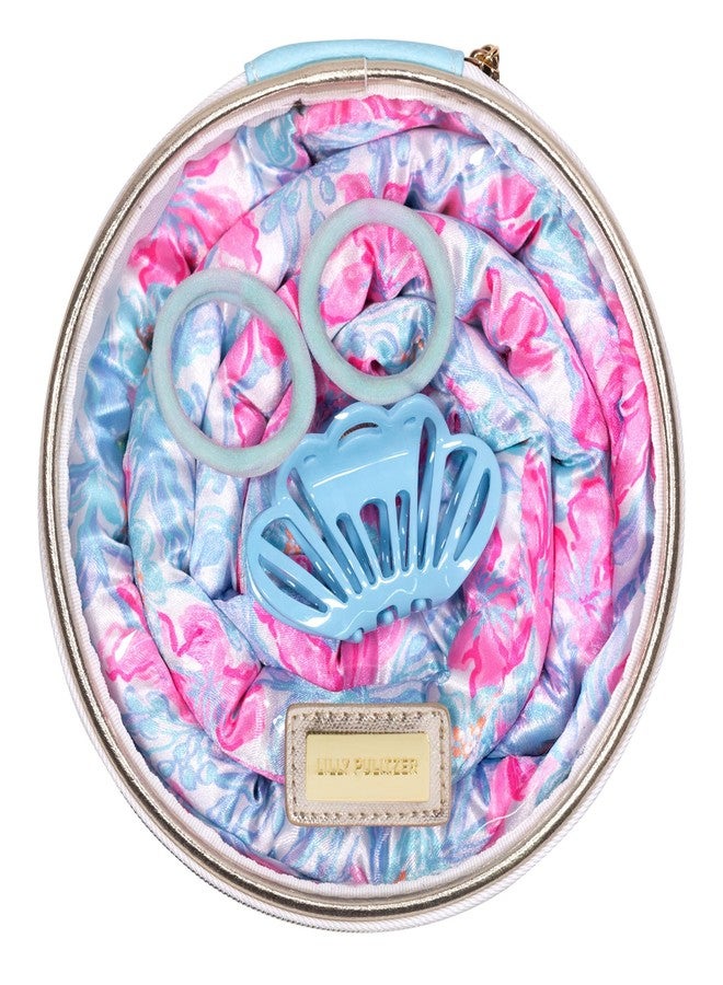 Lilly Pulitzer مجموعة ليلي بوتليتر للتموجات بدون حرارة أثناء النوم، بكرات شعر ساتان لتجعيد ناعم وتصفيف خالٍ من التجاعيد، عصابة رأس على شكل قضيب للموجات (شاطئ هافن) - Image 1