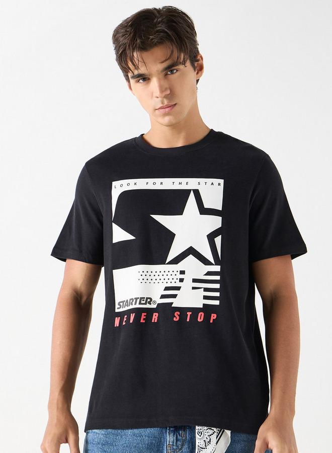 Starter Graphic Print Crew Neck T-Shirt with Short Sleeves - Image 1
