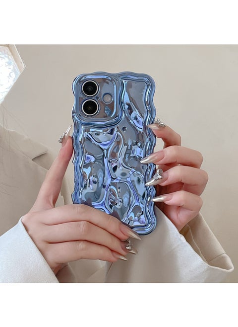Ins Niche Water Ripple For IPhone15pro Max Mobile Phone Case Apple 16 14/13 Advanced Sense-Color:Xym Wave Meteorite Electroplated Blue-Applicable Models:16plus (without Packaging)