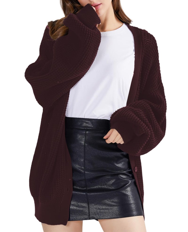 QUALFORT Women's Cardigan Sweaters for Women 100% Cotton Button-Down Long Sleeve Fall Sweaters for Women 2026 Burgundy Large - Image 4