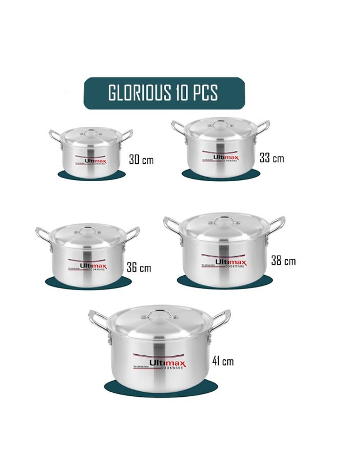ULTIMAX Metal Finish Glorious Cooking Pots 5 Pcs Set 6x10 Large, With Durable Handles And Heavy Lids,Dishwasher & Ovensafe, Even Heat Distribution, Durable & Elegant Design, Suitable on Most Stoves,30-41 cm - Image 4