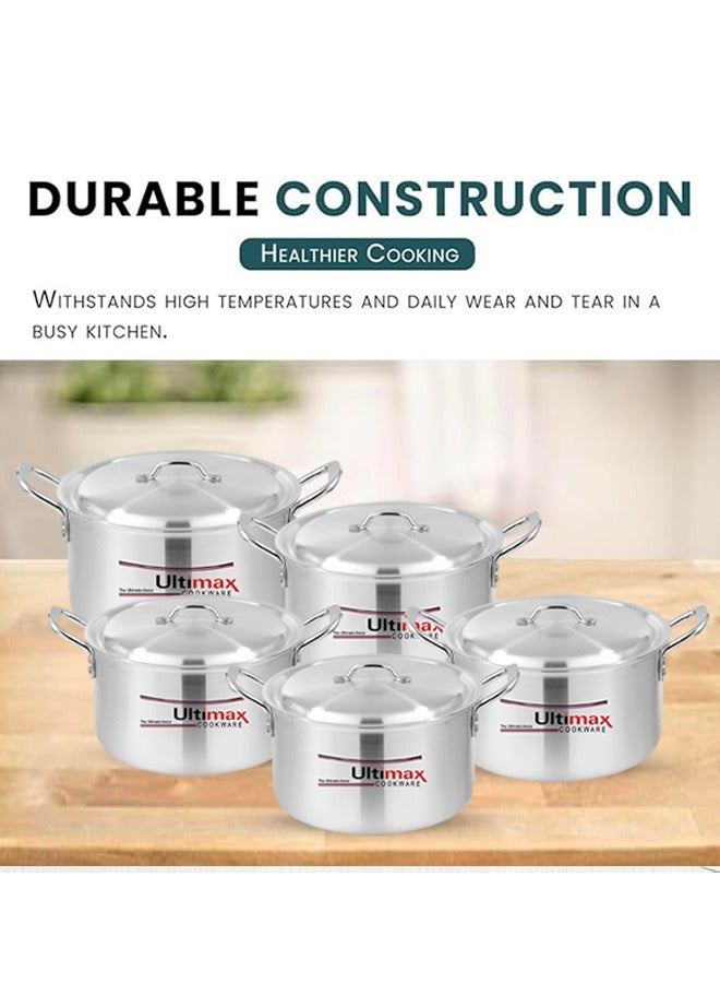 ULTIMAX Metal Finish Glorious Cooking Pots 5 Pcs Set 6x10 Large, With Durable Handles And Heavy Lids,Dishwasher & Ovensafe, Even Heat Distribution, Durable & Elegant Design, Suitable on Most Stoves,30-41 cm - Image 5