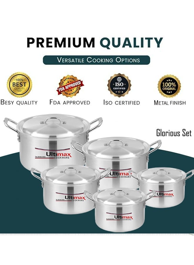 ULTIMAX Metal Finish Glorious Cooking Pots 5 Pcs Set 6x10 Large, With Durable Handles And Heavy Lids,Dishwasher & Ovensafe, Even Heat Distribution, Durable & Elegant Design, Suitable on Most Stoves,30-41 cm - Image 3