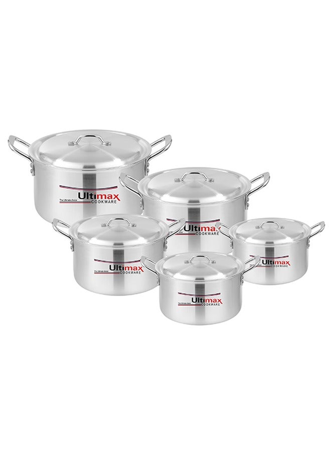 ULTIMAX Metal Finish Glorious Cooking Pots 5 Pcs Set 6x10 Large, With Durable Handles And Heavy Lids,Dishwasher & Ovensafe, Even Heat Distribution, Durable & Elegant Design, Suitable on Most Stoves,30-41 cm - Image 1