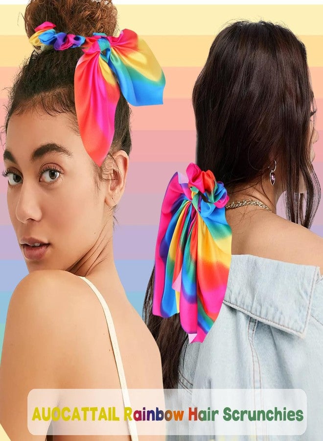 AUOCATTAIL 2 Pcs Rainbow Bow Hair Scrunchies Bunny Ears Hair Tie Bobbles Elastic Hair Ties Ropes Ponytail Holder Bowknot Hair Band Hair Accessories for Women Gay Pride Parade LGBTQ Party - Image 4