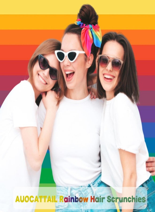 AUOCATTAIL 2 Pcs Rainbow Bow Hair Scrunchies Bunny Ears Hair Tie Bobbles Elastic Hair Ties Ropes Ponytail Holder Bowknot Hair Band Hair Accessories for Women Gay Pride Parade LGBTQ Party - Image 5
