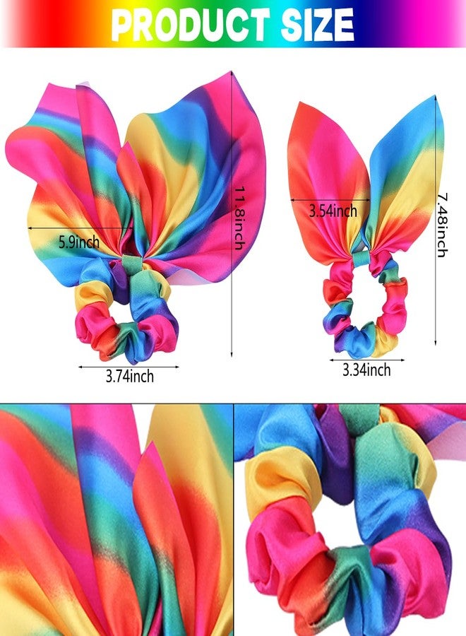 AUOCATTAIL 2 Pcs Rainbow Bow Hair Scrunchies Bunny Ears Hair Tie Bobbles Elastic Hair Ties Ropes Ponytail Holder Bowknot Hair Band Hair Accessories for Women Gay Pride Parade LGBTQ Party - Image 2