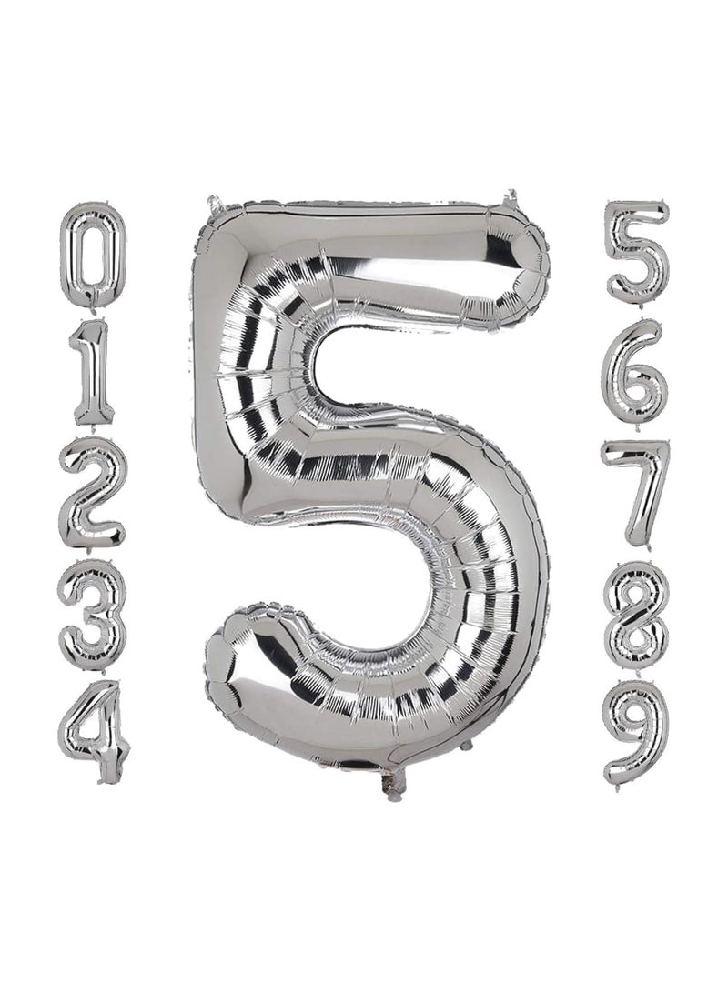 Goldedge Number 5, 32 Inch Number Balloons Foil Silver - Glamorous Party Decorations for Birthdays, Anniversaries, and Special Events - Image 3