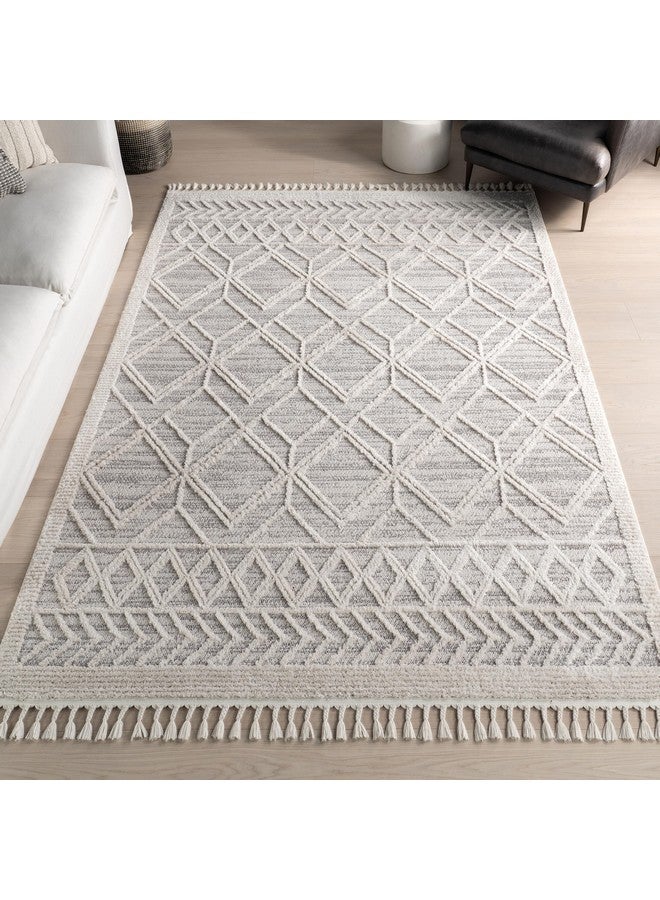 nuLOOM 3x5 Ansley Moroccan Tassel Area Rug, Light Grey, High-Low Textured Bohemian Design, Plush High Pile, Stain Resistant, For Bedroom, Living Room, Hallway, Entryway - Image 1