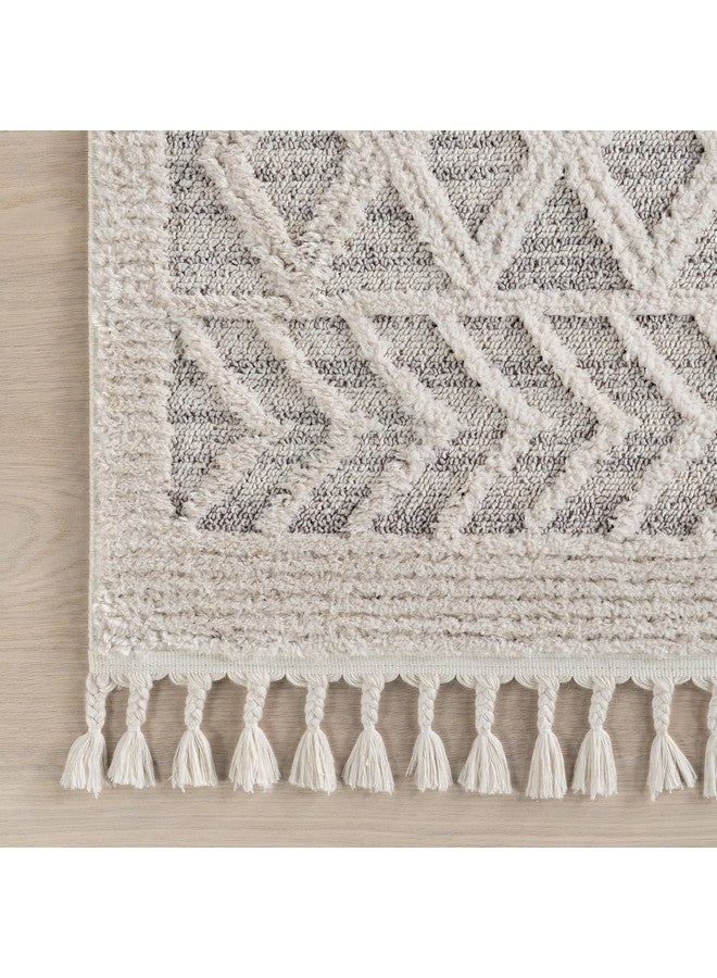 nuLOOM 3x5 Ansley Moroccan Tassel Area Rug, Light Grey, High-Low Textured Bohemian Design, Plush High Pile, Stain Resistant, For Bedroom, Living Room, Hallway, Entryway - Image 4