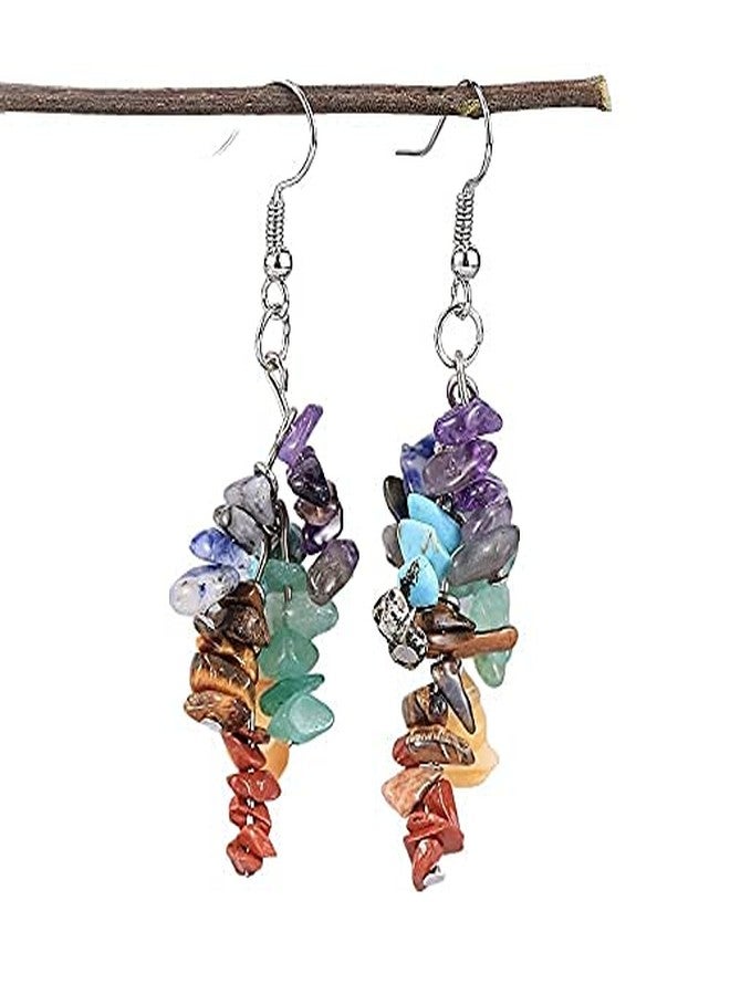 GEMTUB Natural Handcrafted 7 Chakra Stone Chips Earring for Reiki Healing for Men & Women. - Image 1