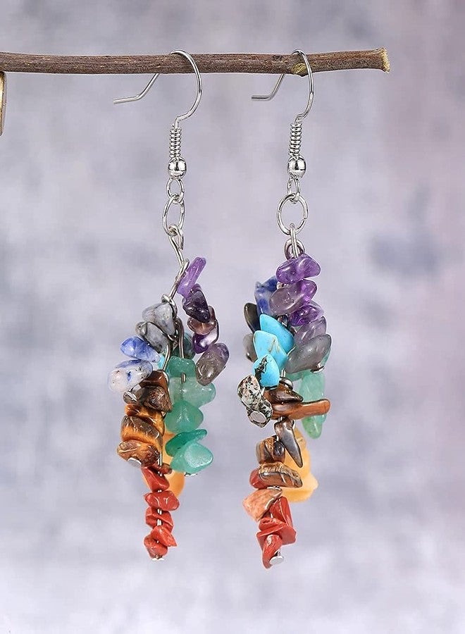 GEMTUB Natural Handcrafted 7 Chakra Stone Chips Earring for Reiki Healing for Men & Women. - Image 4