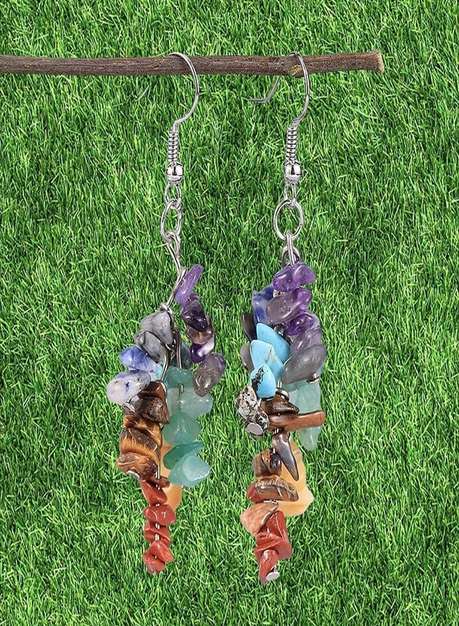 GEMTUB Natural Handcrafted 7 Chakra Stone Chips Earring for Reiki Healing for Men & Women. - Image 3