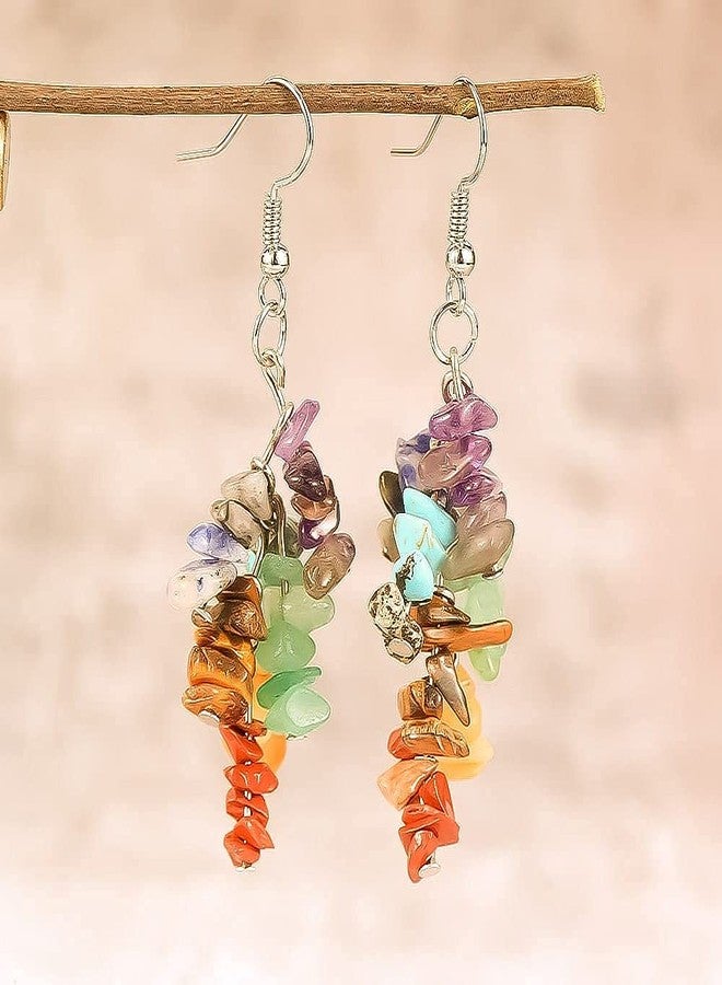 GEMTUB Natural Handcrafted 7 Chakra Stone Chips Earring for Reiki Healing for Men & Women. - Image 2
