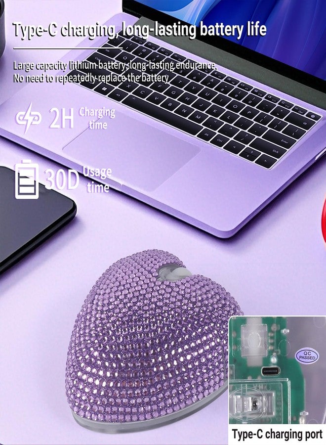 elec Space Wireless Bluetooth Mouse, Silent and Stylish Heart-Shaped Mouse for Laptop, PC - 10m Range (Purple) - Image 5