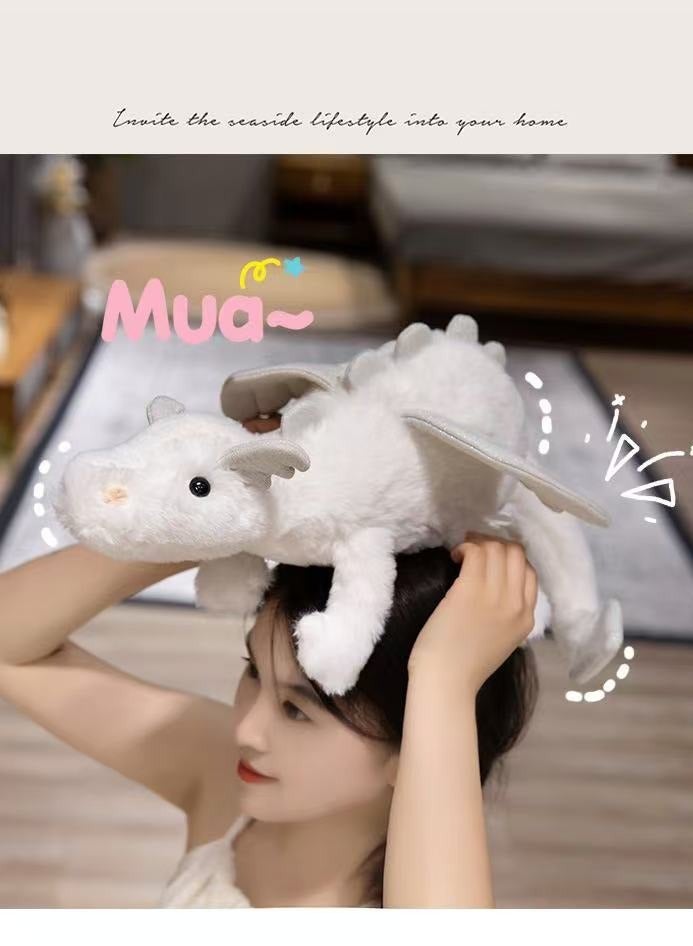 CutieCute White Little Flying Dragon Doll With Wings Dinosaur Pterosaur Prone Plush Toy Pillow For Boys And Girls Gifts (50cm) - Image 2