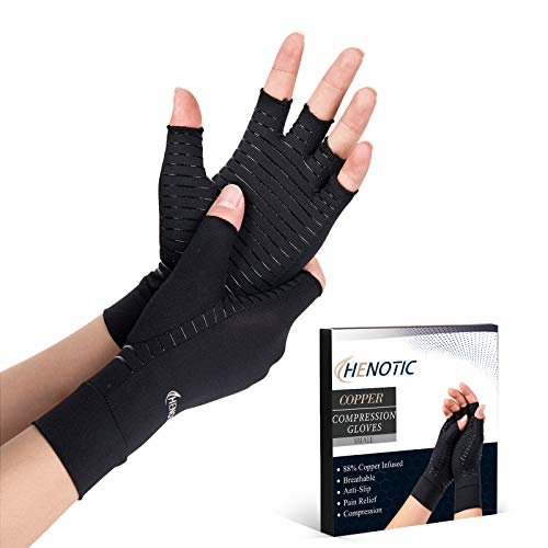 HENOTIC Copper Arthritis Gloves for Women Men Fingerless Breathable Moisture Wicking Arthritis Compression Gloves for Relieving Carpal Tunnel Aches Rheumatoid Pains Joint Swell