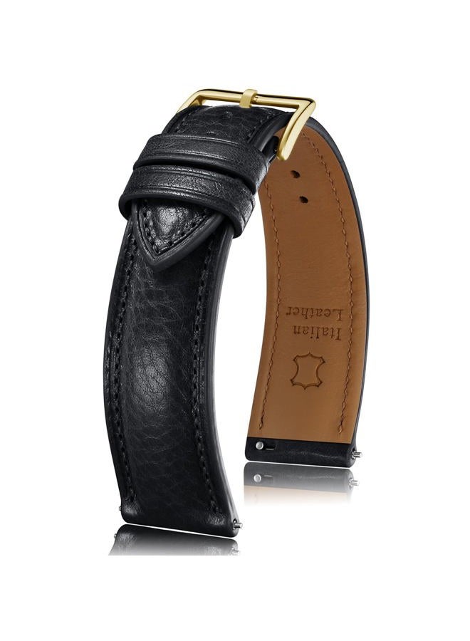Getalia Italian leather Watch Band Tuscany Natural Vegetable-Tanned Full Grain Genuine Leather, Skin-Safe, Quick Release Replacement Watch Straps for Men and Women Thick and Soft (Black Width-20mm) - Image 1