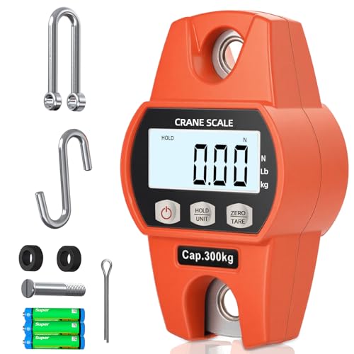 WISHSOM Hanging Scale 660lb/300kg - High-Accuracy Crane Scale with Aluminum Frame and LCD Display. Functions as Fishing Scale and Luggage Scale. for Farm, Hunting, Fitness, and Travel Weighing - Image 1
