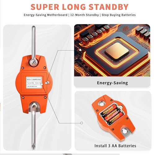 WISHSOM Hanging Scale 660lb/300kg - High-Accuracy Crane Scale with Aluminum Frame and LCD Display. Functions as Fishing Scale and Luggage Scale. for Farm, Hunting, Fitness, and Travel Weighing - Image 4