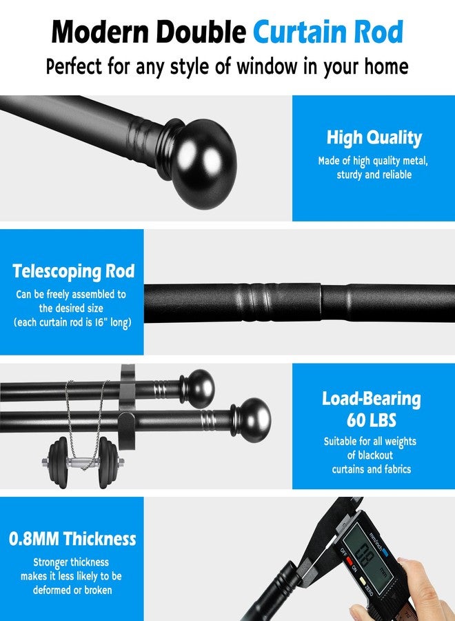 Guankai Double Rod Curtain Set 30 to 60 Inch,Double Curtain Rods for Windows with 2PCS Holder,Black Small Extra Long 5/8" Diameter Blackout Cortineros Dobles Para Ventanas for Bedroom,Living Room - Image 5